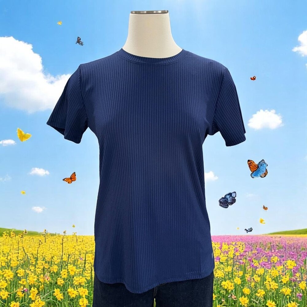 Eleven By Venus‎ Ribbed Performance Tee Navy Short Sleeve Top Size L Activewear